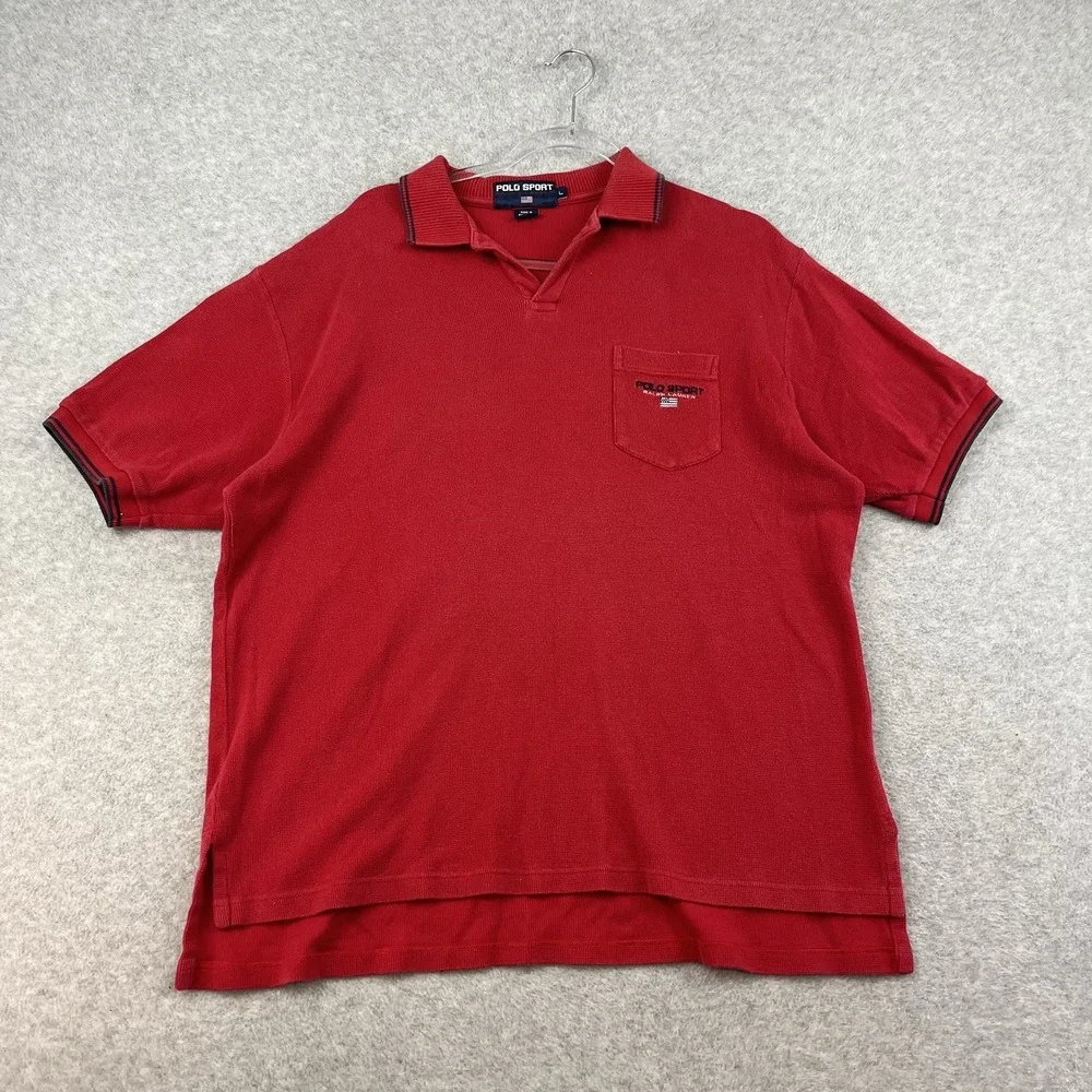 Vintage 90s Polo Sport Ralph Lauren USA Flag Thermal Waffle Knit Polo Mens L